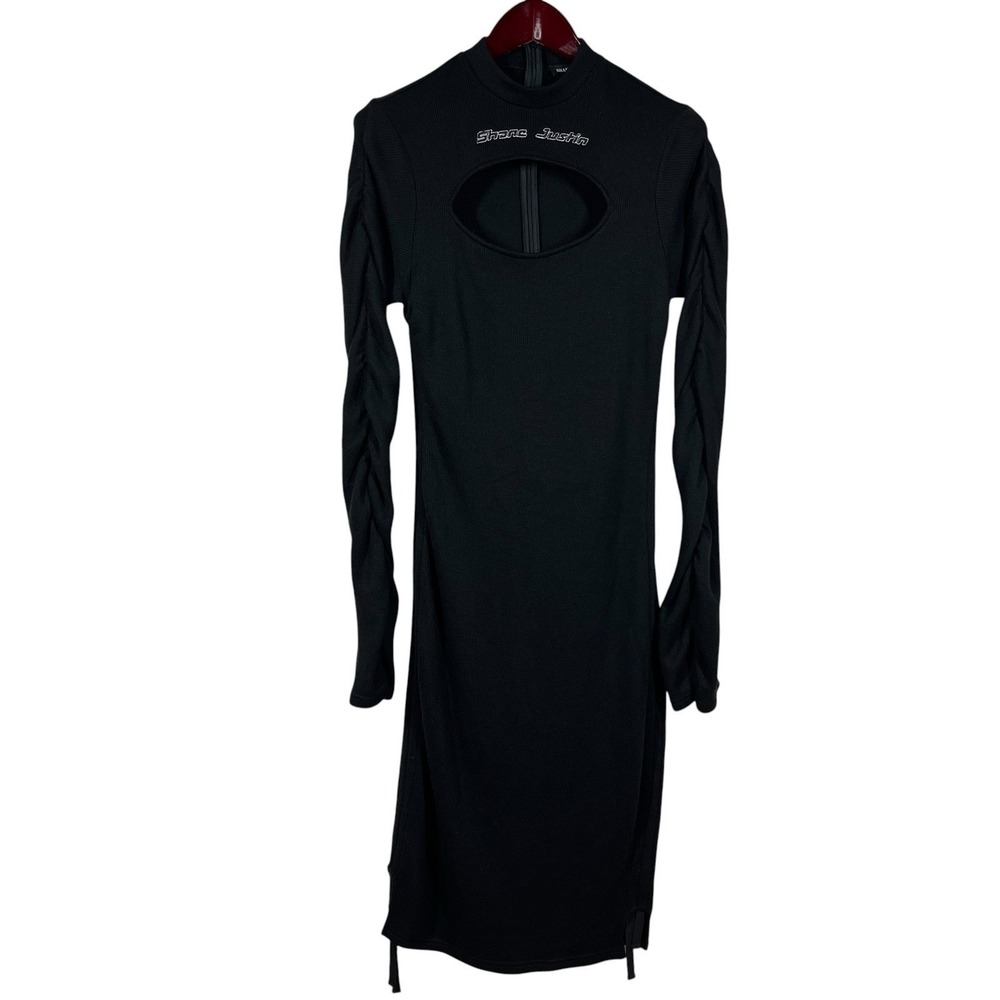 Shane Justin Cutout Bodycon Knit Dress Size XL Black Midi Sexy Baddie-Core Luxe